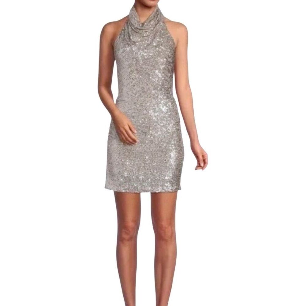 Gianni Bini Jada Silver Sequin Halter Dress - Size 10